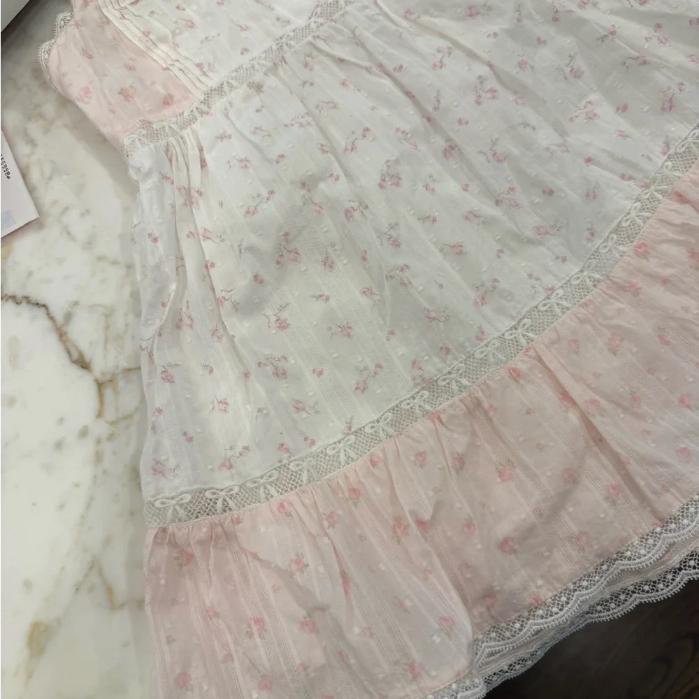 Girls Pink Floral Lace-Trim Sundress